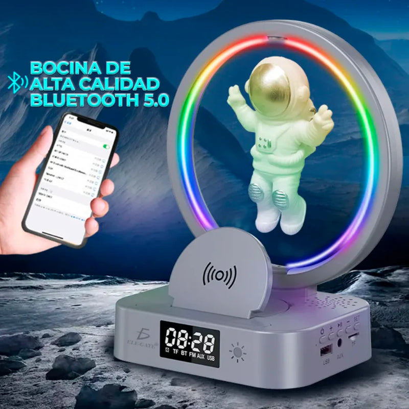 Wireless Speaker Alarm Clock Featuring Colorful LED and Stand with 15W Fast Charging for Smartphones