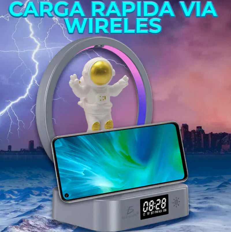 Wireless Speaker Alarm Clock Featuring Colorful LED and Stand with 15W Fast Charging for Smartphones