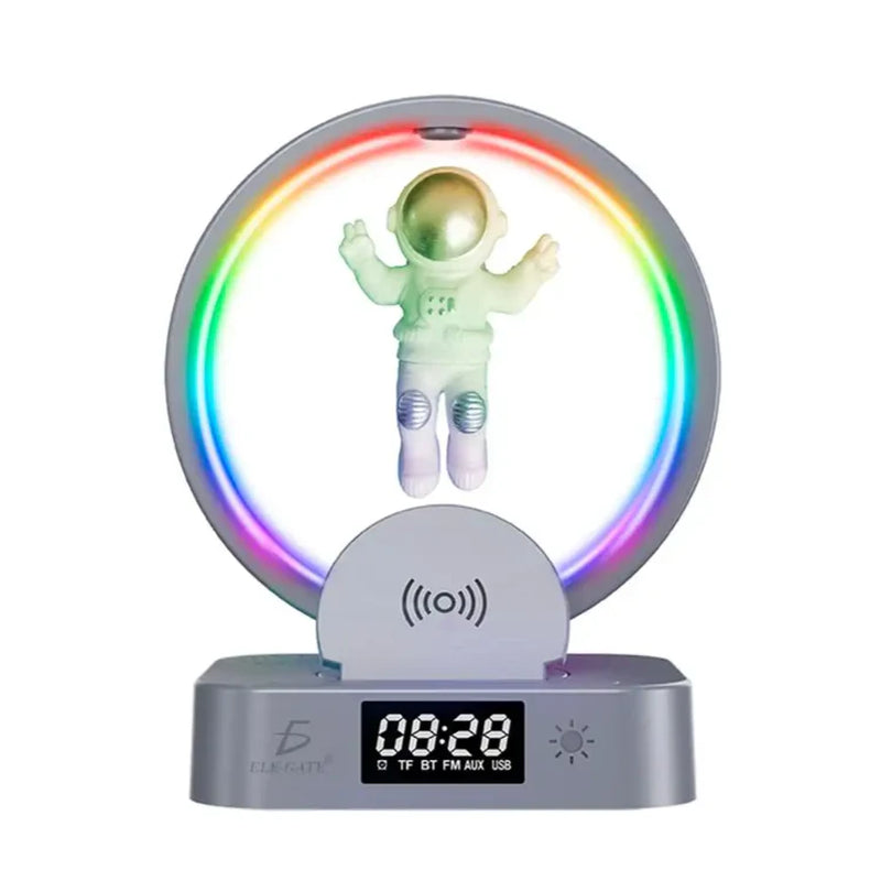 Wireless Speaker Alarm Clock Featuring Colorful LED and Stand with 15W Fast Charging for Smartphones
